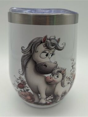 Source Unknown White Unicorn Mom and Foal Stainless Steel Travel Mug